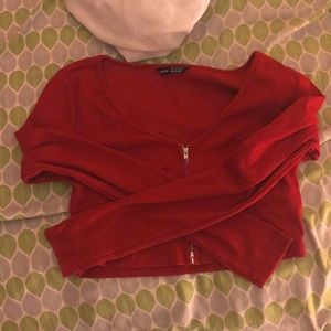 Red Cropped Zip Up Top